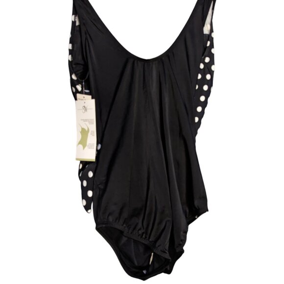 NWT Studio Works 22W Black Polka Dot Wrap Front Built-in Bra 1 Pc Swimsuit - Picture 7 of 7